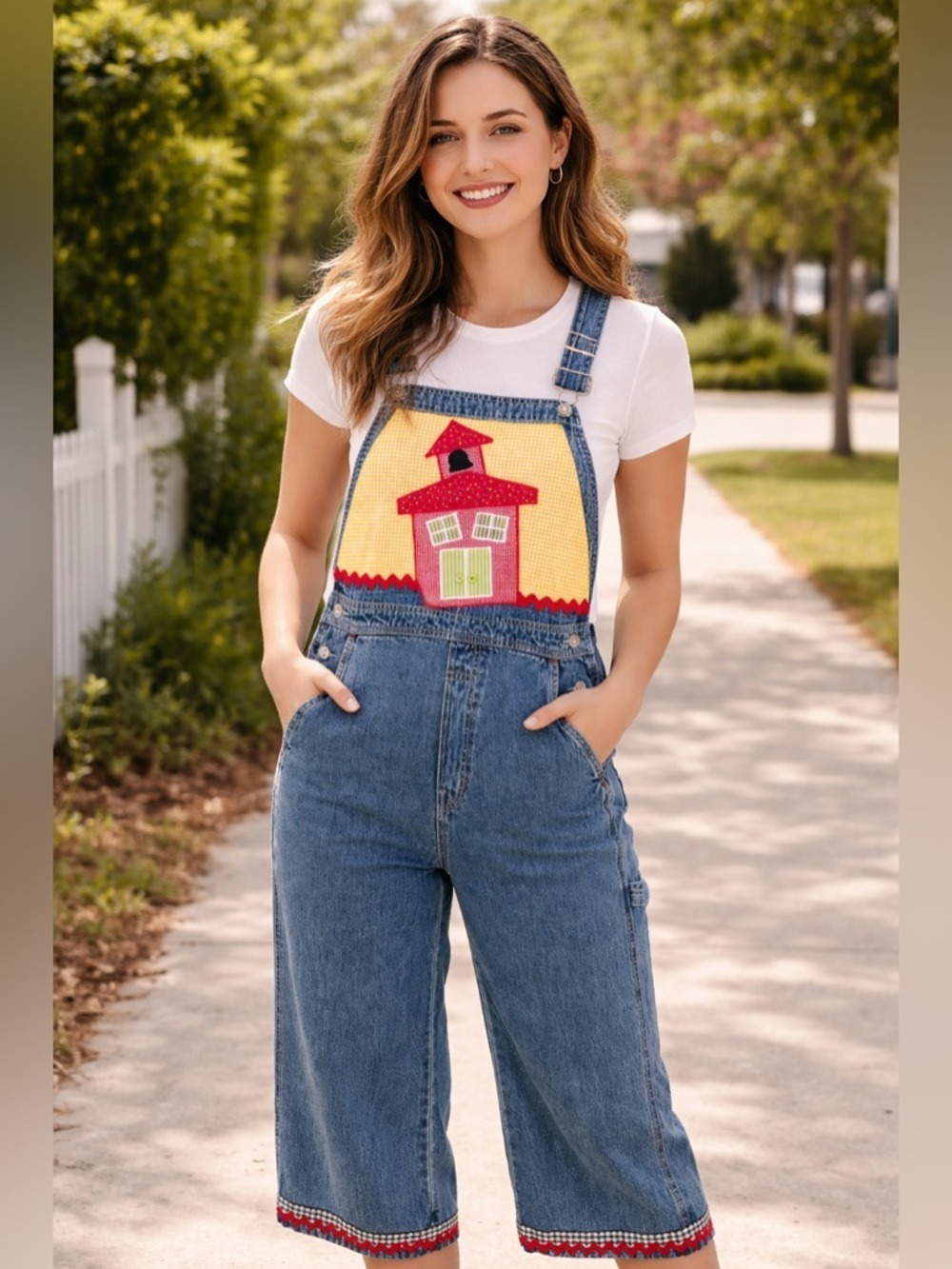 Custom Patchwork Denim Overalls  Schoolhouse ABC Teacher cottagecore granny